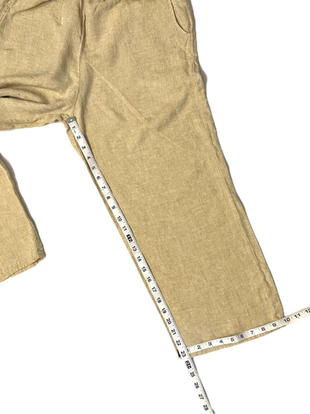 FLAX Pants 100% Linen Sz P (XS 4-6) Pale Yellow Elastic Waist Pockets Lagenloook - Picture 6 of 10